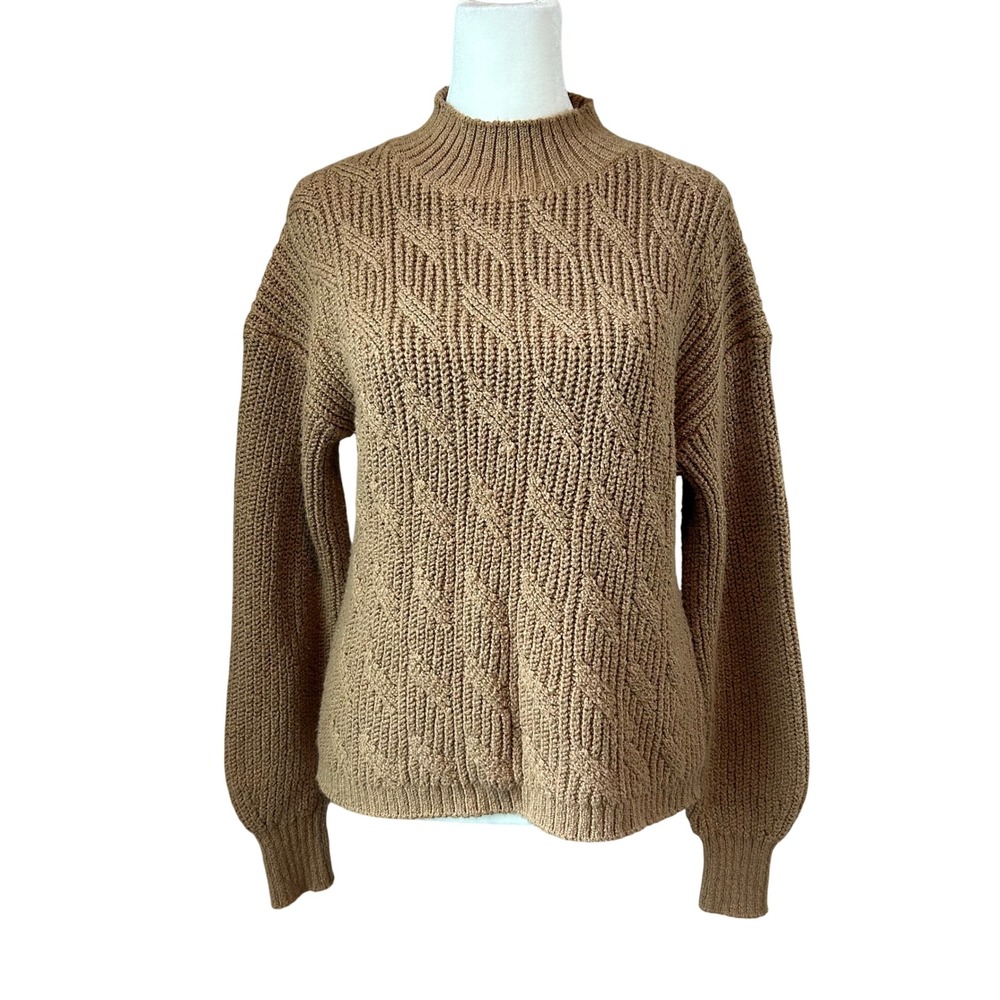 J.Crew Womens Mock Neck Diagonal Cable Knit Sweater Camel Tan Brown Small